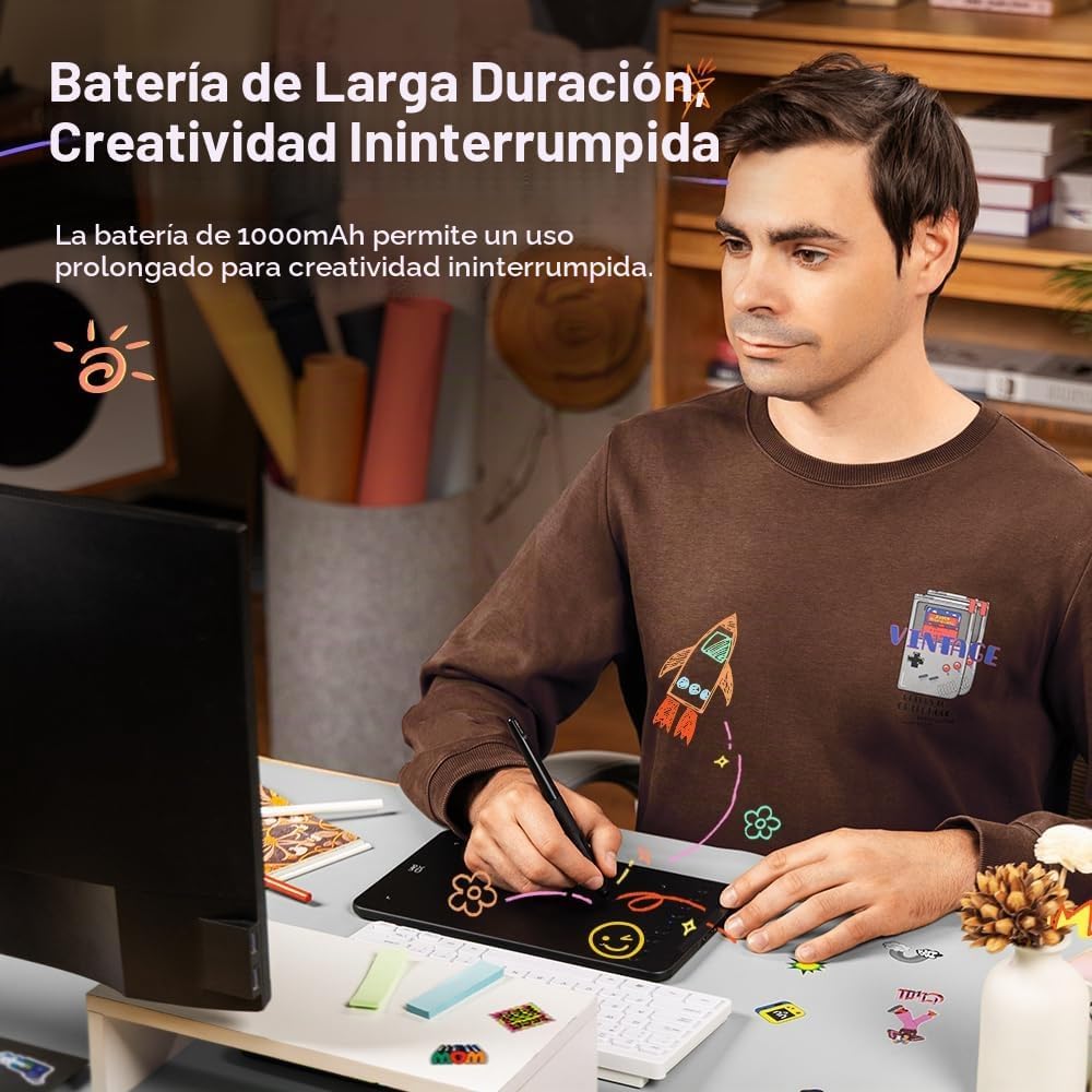 XPPen Deco mini7W V2 Tableta de dibujo inalámbrica, 16384 niveles d...