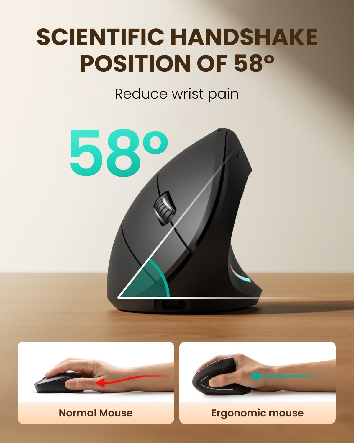 POJTK Ratón ergonómico inalámbrico recargable, conexión Bluetooth+U...
