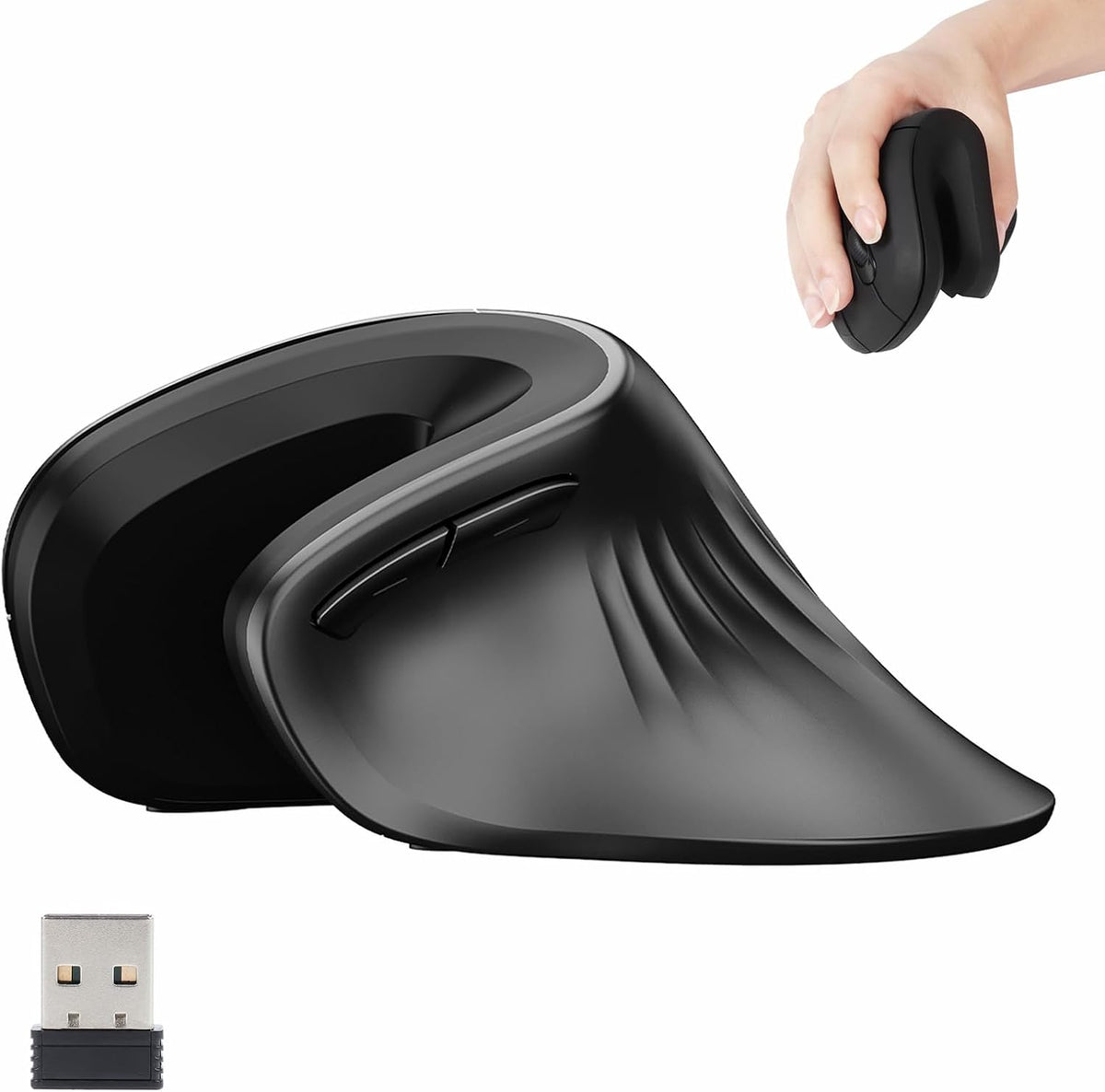 Ratón ergonómico inalámbrico, mouse Ergo vertical, recargable 2.4G...
