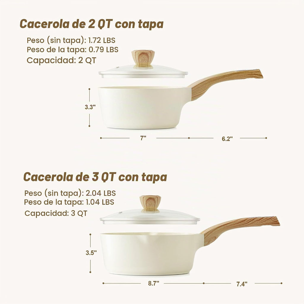 SENSARTE Juego de sartenes de cerámica de 2.0 y 3.0 cuartos de galó...