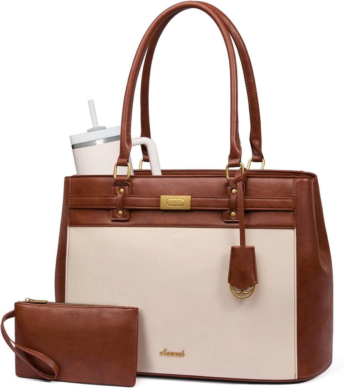LOVEVOOK Bolsa de mano para laptop para mujer, bolsa de cuero imper...