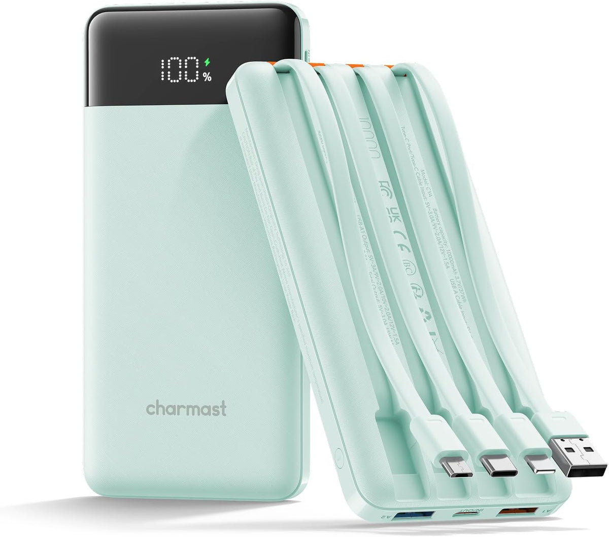 charmast Cargador portátil de carga rápida, 4 cables incorporados,...