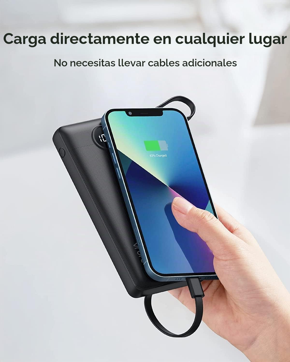 Cargador portátil VRURC, 4 cables integrados y banco de energía con...