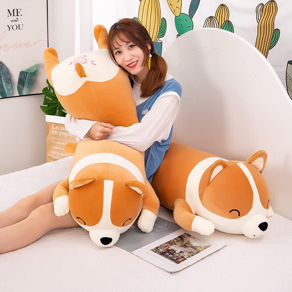 MIAOHAHA Juguete largo de felpa Corgi para niños, lindo y suave pel...