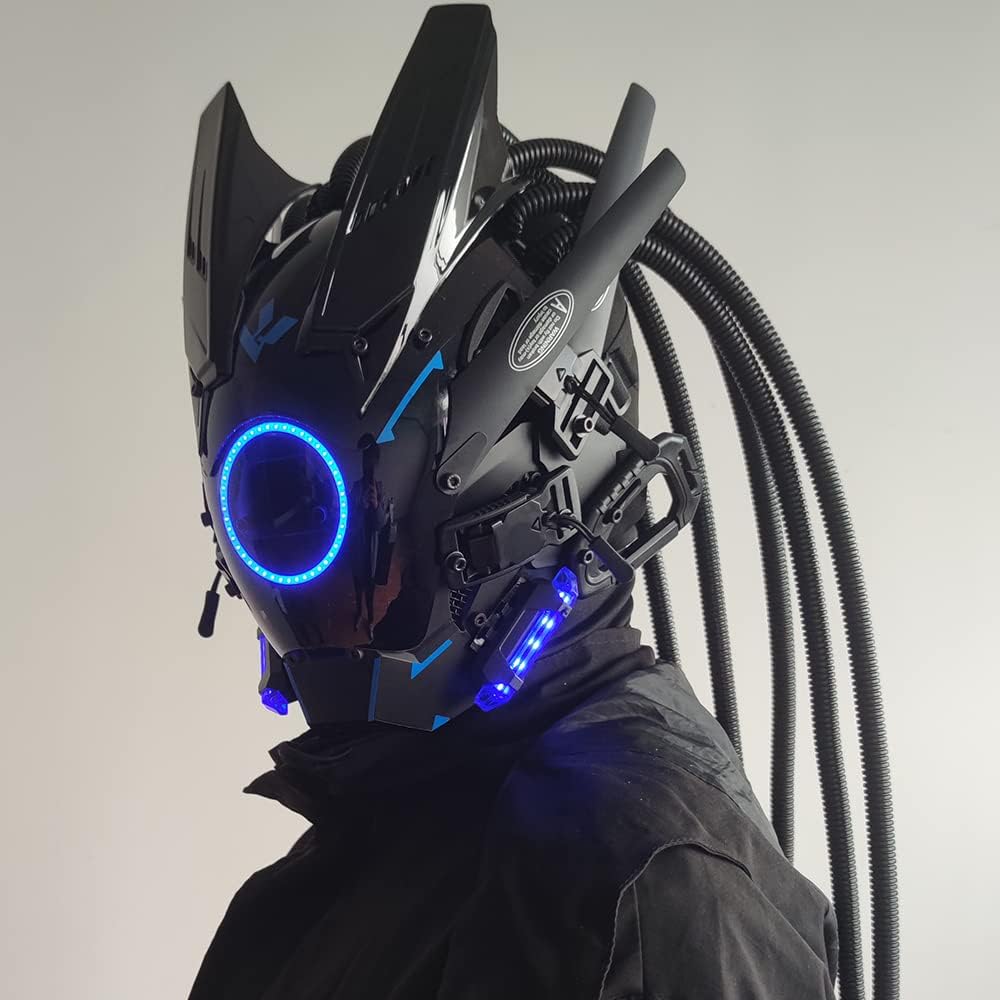 KYEDAY Máscara punk cosplay para hombres, luz redonda con trenzas m...