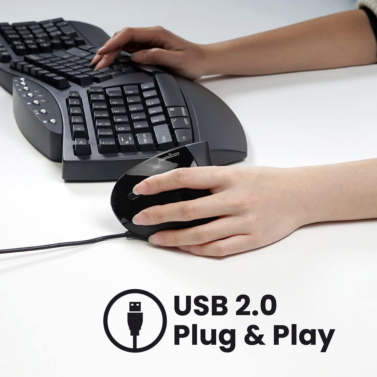 Perixx Perimice-513L - Mouse ergonómico vertical con cable con 2 DP...
