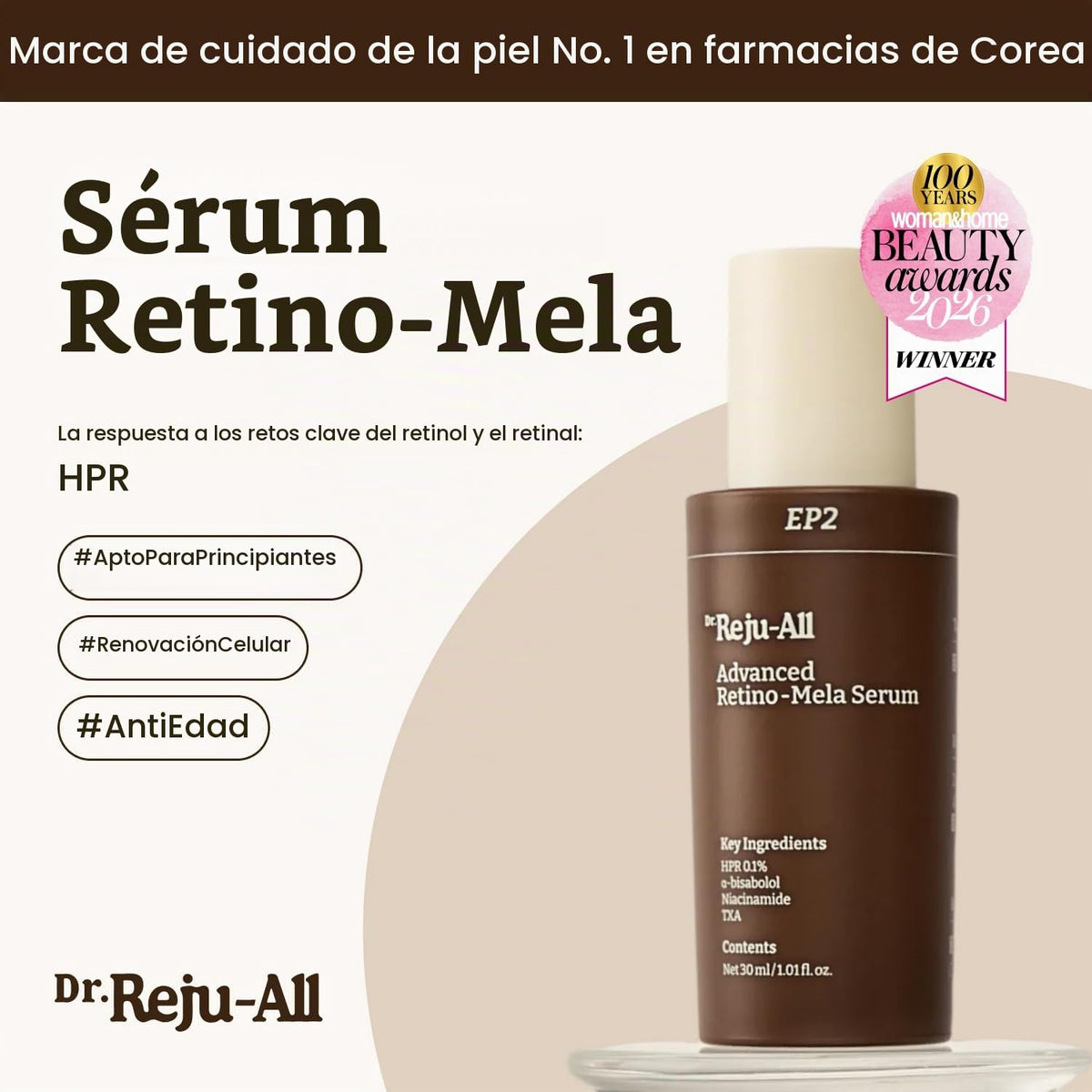 Dr.Reju-All Suero Avanzado Retino-Mela 1 Fl Oz | HPR - Suero de ret...