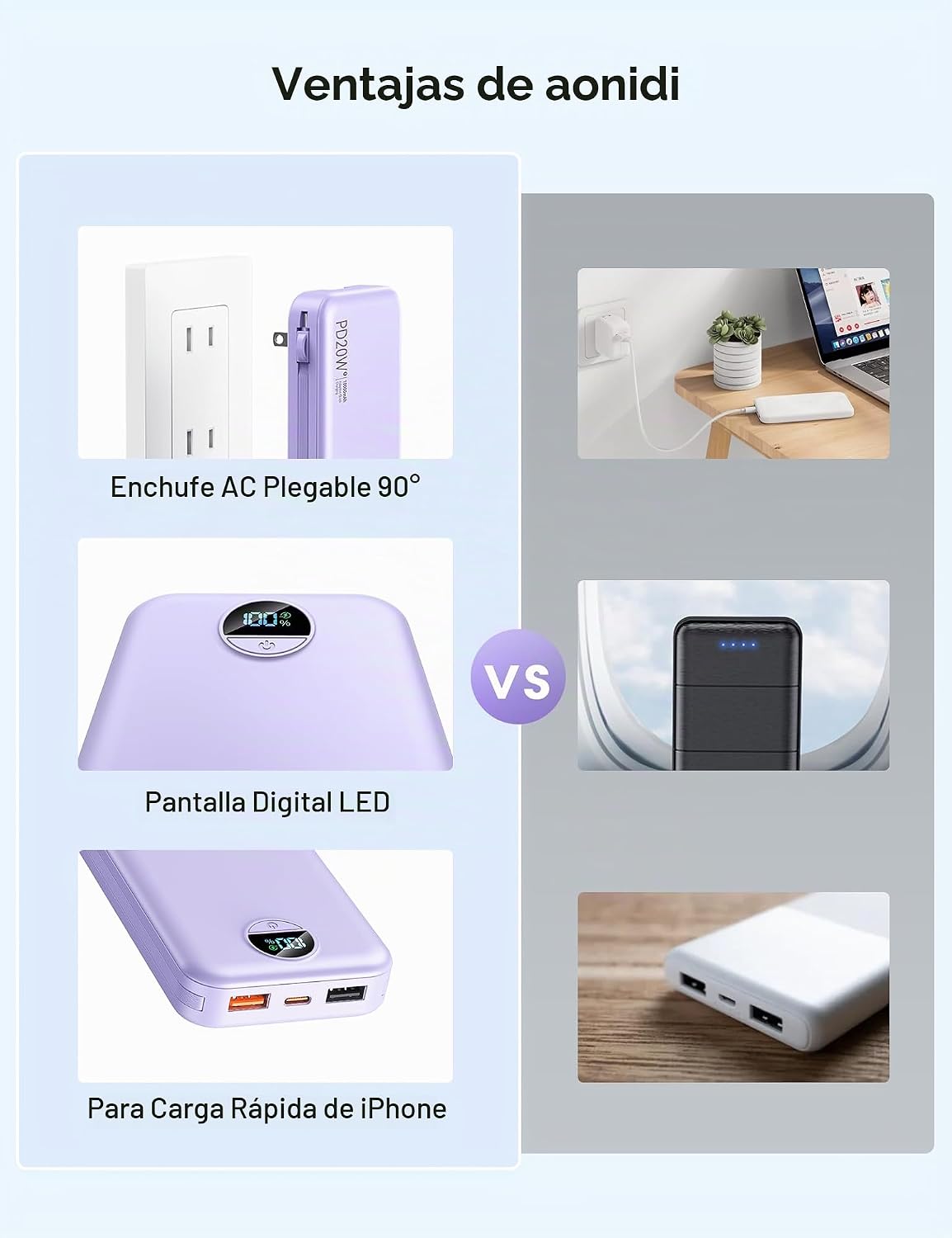 Cargador portátil Power Bank 10000mAh con cables integrados y enchu...