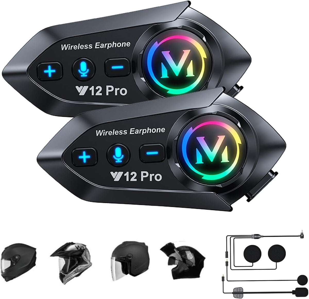 Intercomunicador para motocicleta, paquete de 2 auriculares Bluetoo...