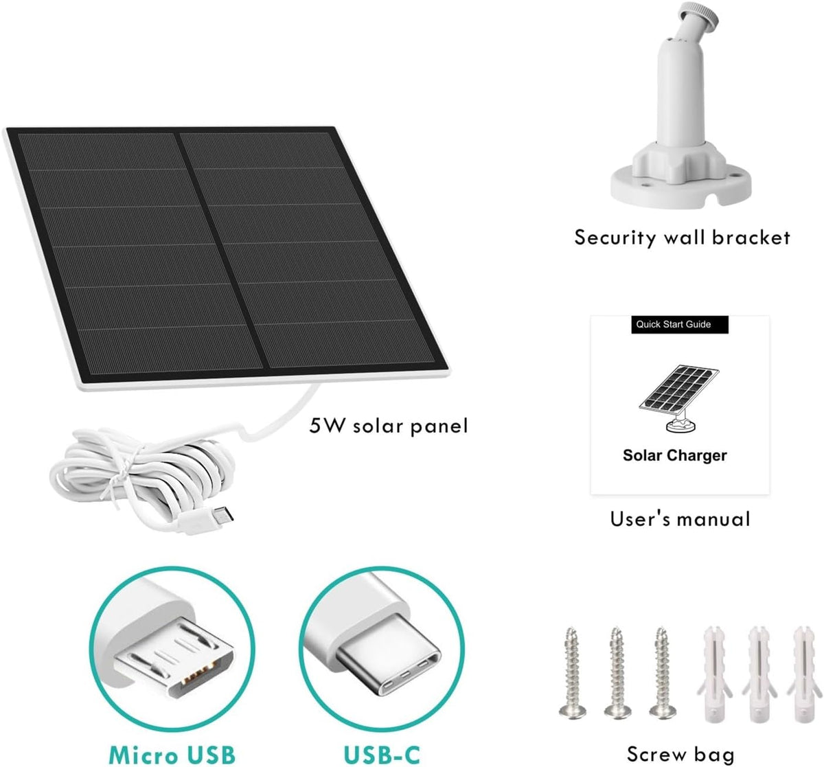 Panel solar para cámara de seguridad, panel solar USB de 5 W compat...