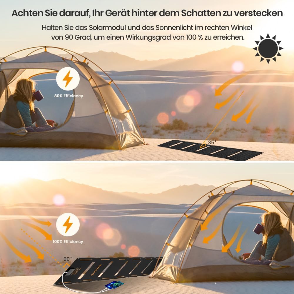 Cargador de panel solar plegable FlexSolar de 40 W, salidas USB-C,...