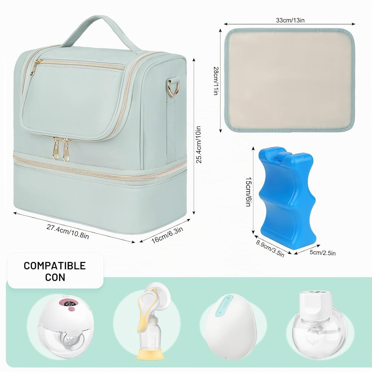 Jaffzora Bolsa de extractor de leche portátil con compartimento enf...