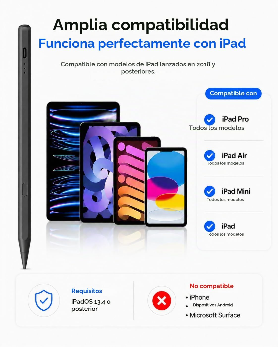 Lápiz óptico para iPad 2018-2016 con estuche para lápices, carga rá...
