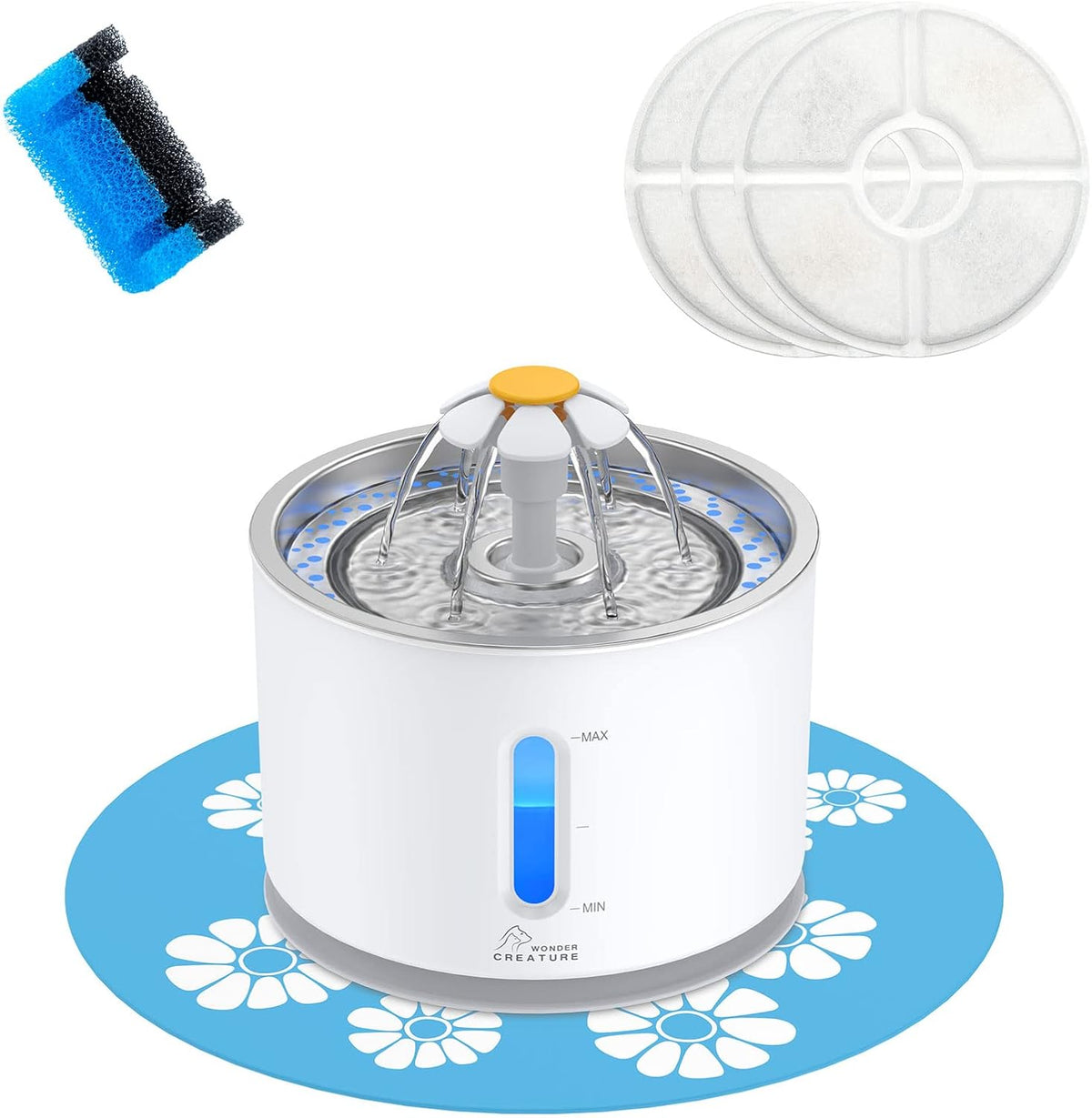 Fuente de agua para gatos Wonder Creature de acero inoxidable, 81 o...