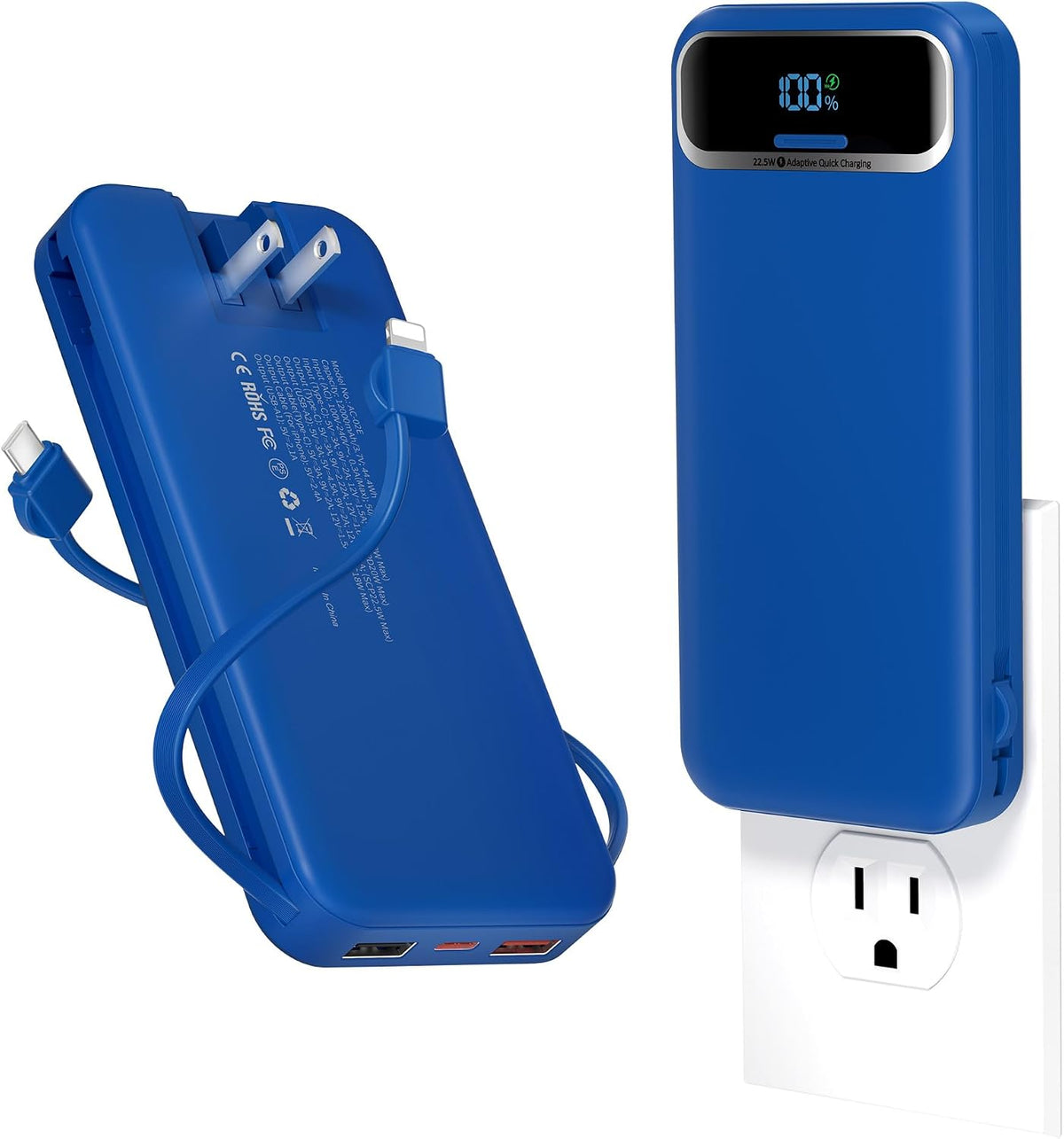 Cargador portátil aonidi de 12000 mAh con cables integrados y enchu...