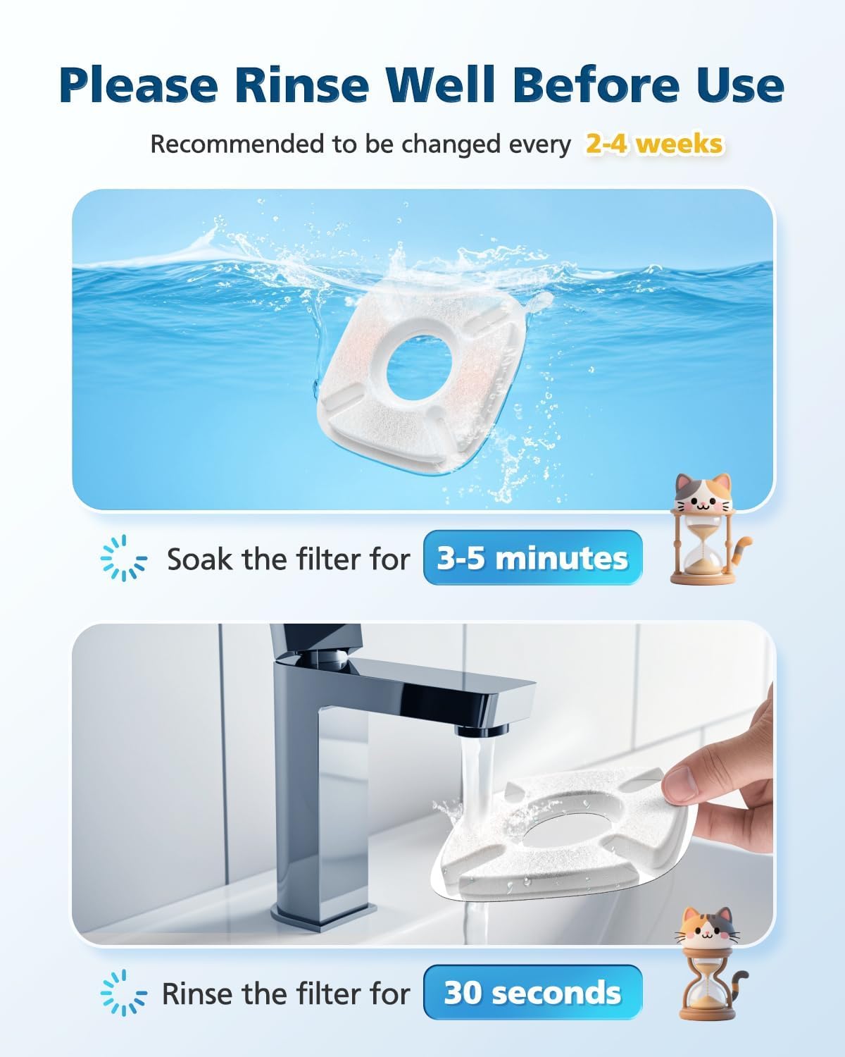50 piezas de filtros de fuente de agua para gatos Veken de 95 onzas...