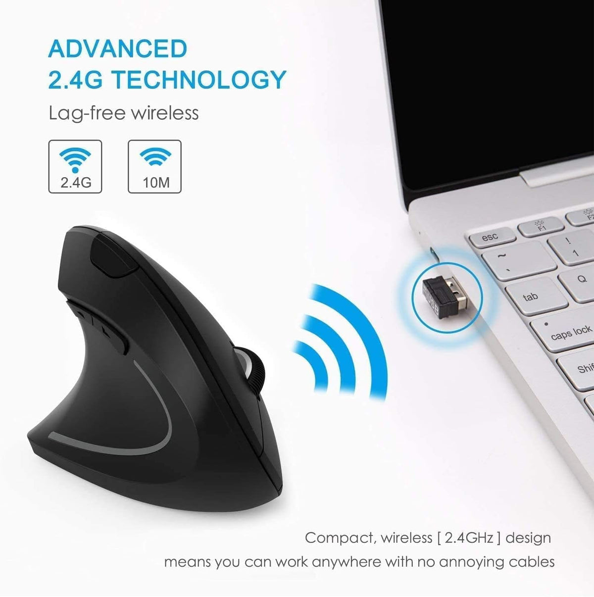 BeWishes Ratón vertical inalámbrico ergonómico para zurdos, 2.4G, 3...