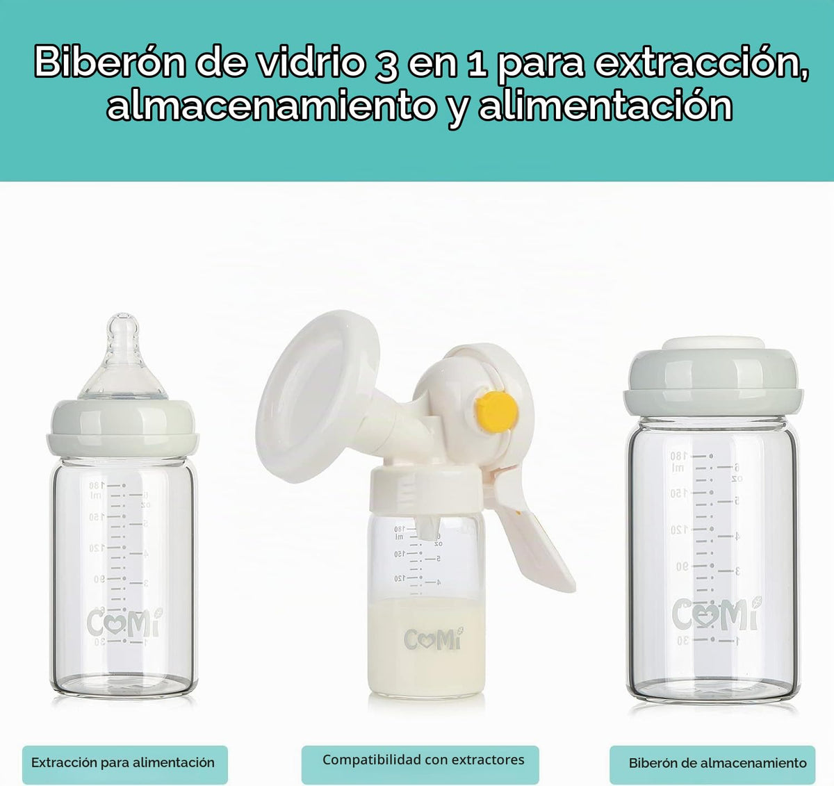 COMI Botella de vidrio de cuello ancho para recolección y almacenam...