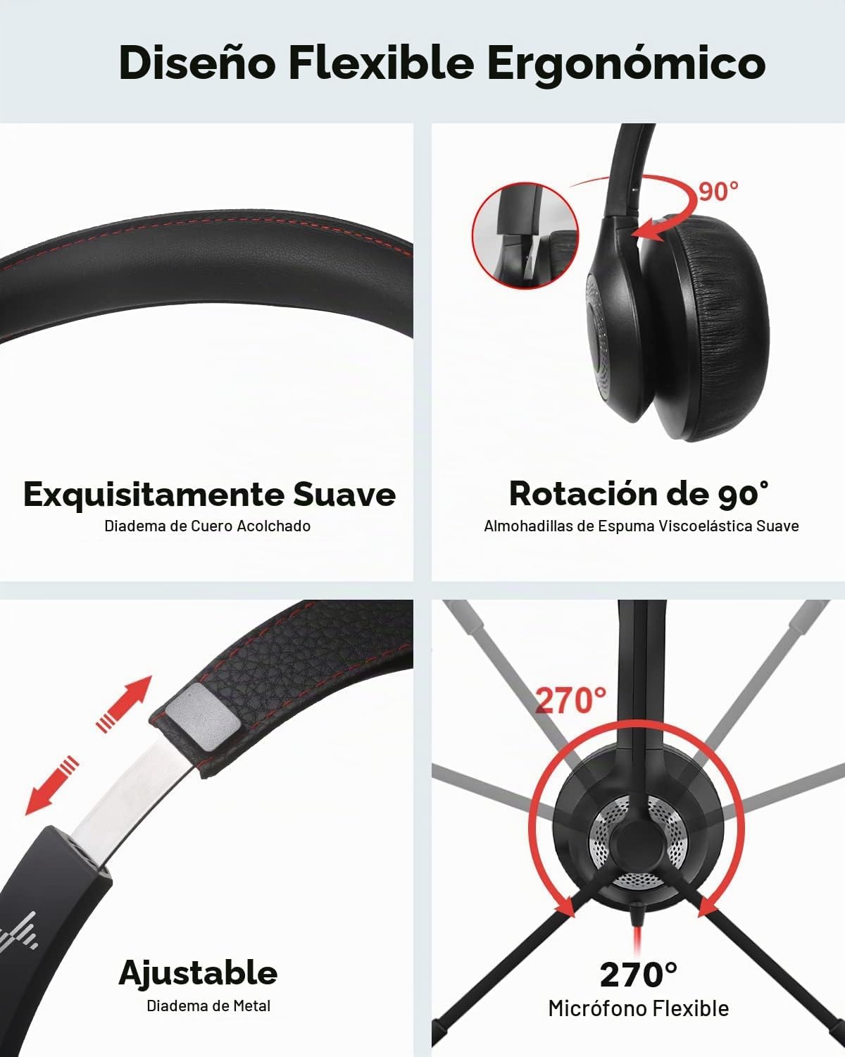 Auriculares JIAMQISHI USB con micrófono para PC, auriculares de com...