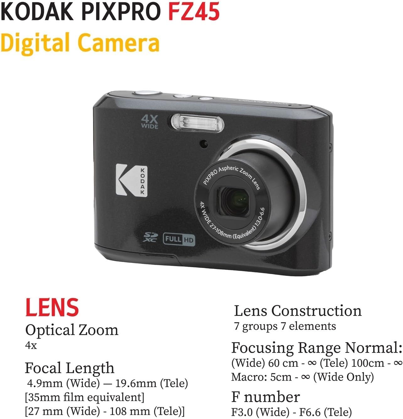 KODAK PIXPRO FZ45 - Cámara digital de 16 MP con zoom óptico 4X de 1...