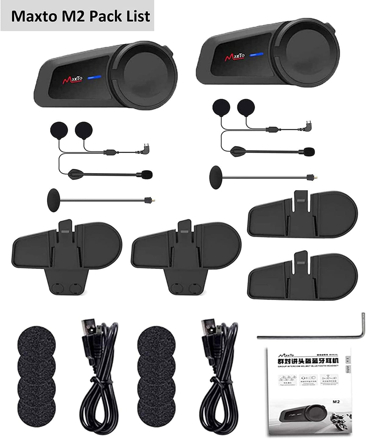 QSPORTPEAK Casco de motocicleta Bluetooth Intercomunicación Auricul...