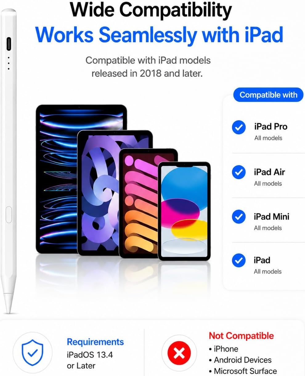 Lápiz óptico para iPad con pantalla de batería y botones de acceso...