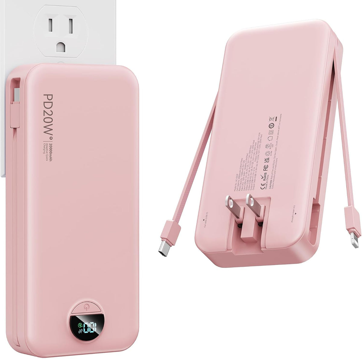 Nusyddy Cargador portátil 20000mAh de carga rápida w\/incorporado e...