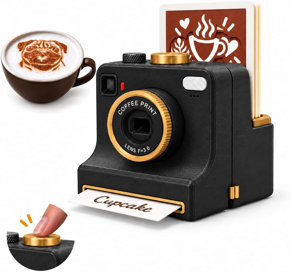 Cámara de arte latte impresa en 3D, impresora manual de café en pol...