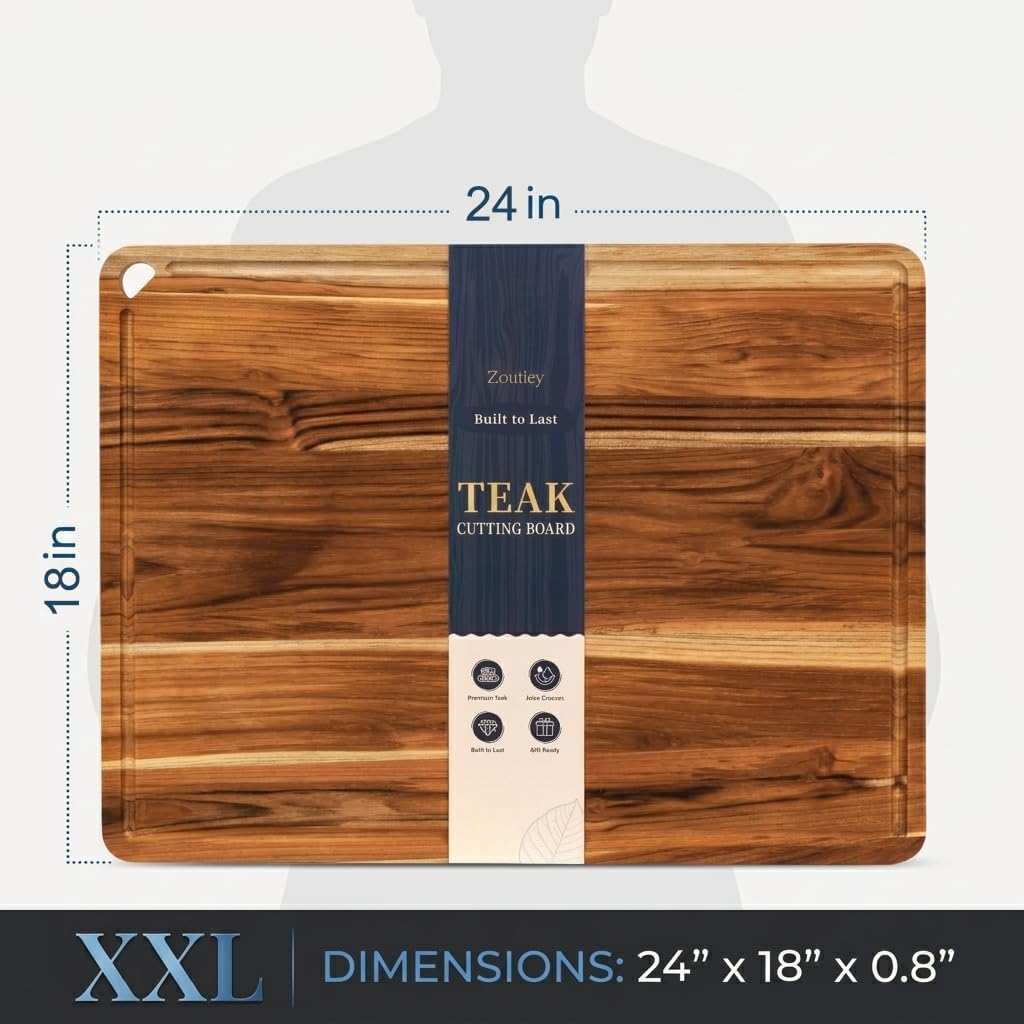 Zoutley Tabla de cortar de madera de teca de 24 x 18 pulgadas para...