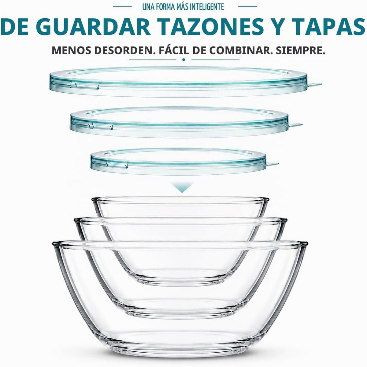 Luvan Juego de cuencos de vidrio para mezclar con tapas (4.5 cuarto...