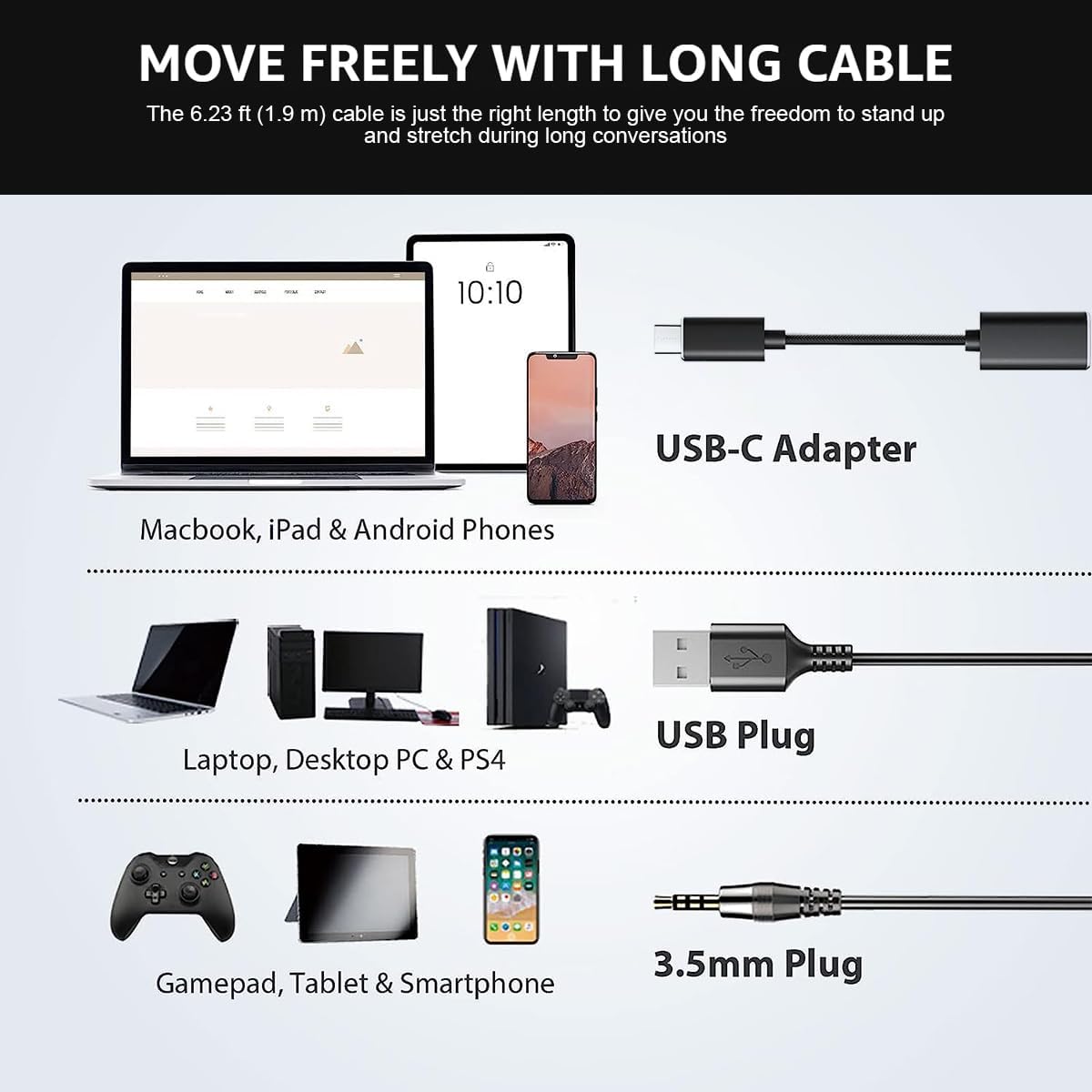 Wantek Auriculares de computadora USB con micrófono para computador...
