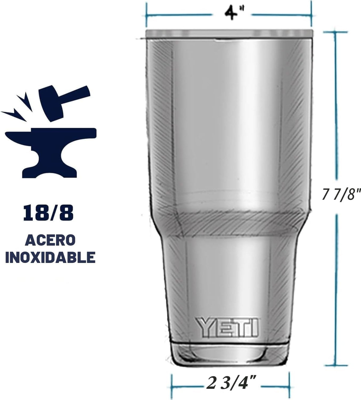 YETI Rambler - Vaso de acero inoxidable aislado al vacío con tapa M...