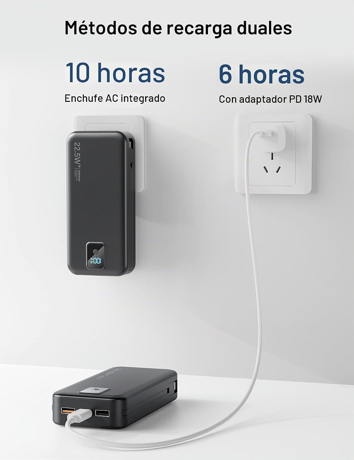 Rngsnoy Cargador portátil 20000mAh 22.5W w\/Cable incorporado y enc...