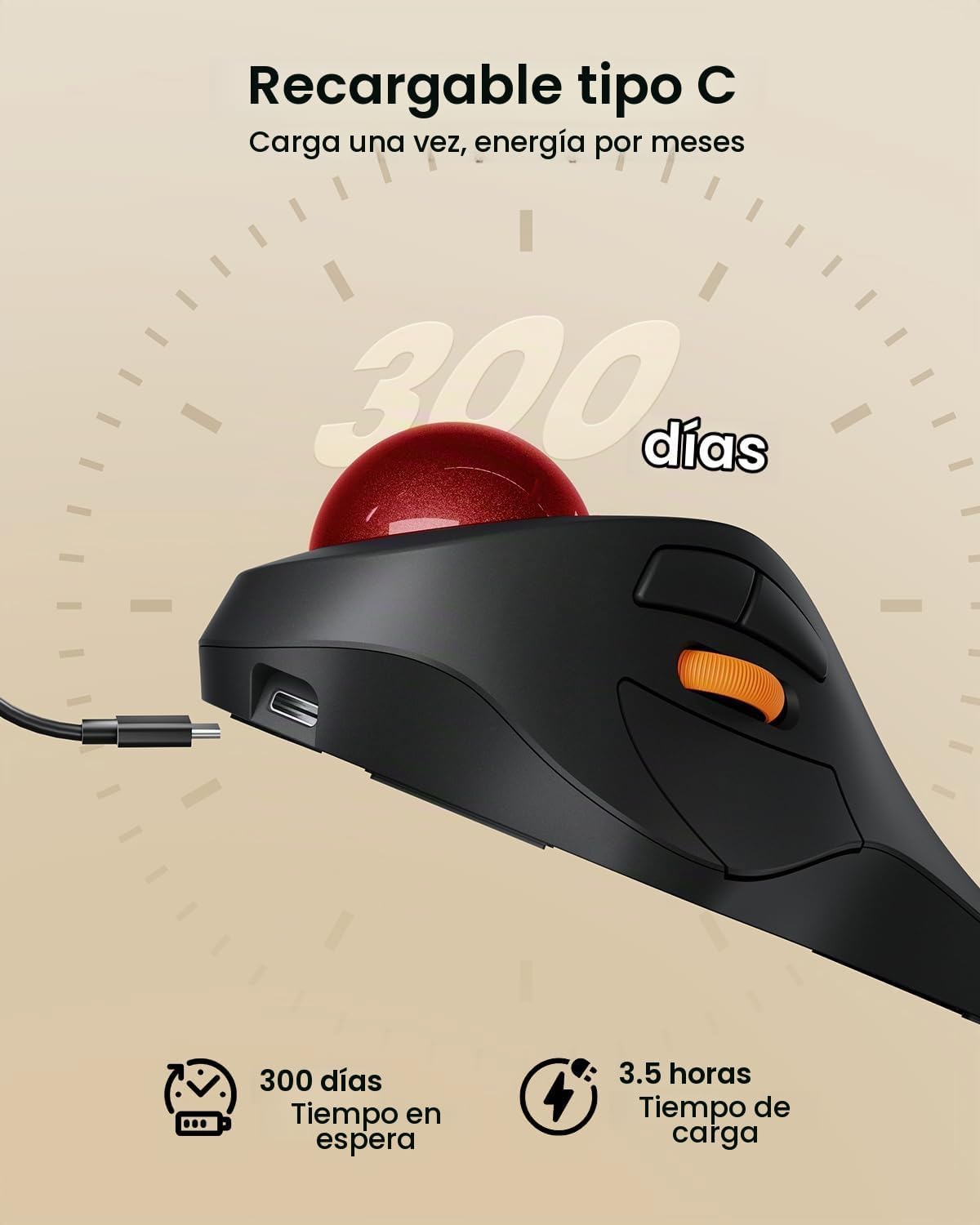 ProtoArc Ratón inalámbrico Bluetooth con trackball, EM03 NL Ratón e...