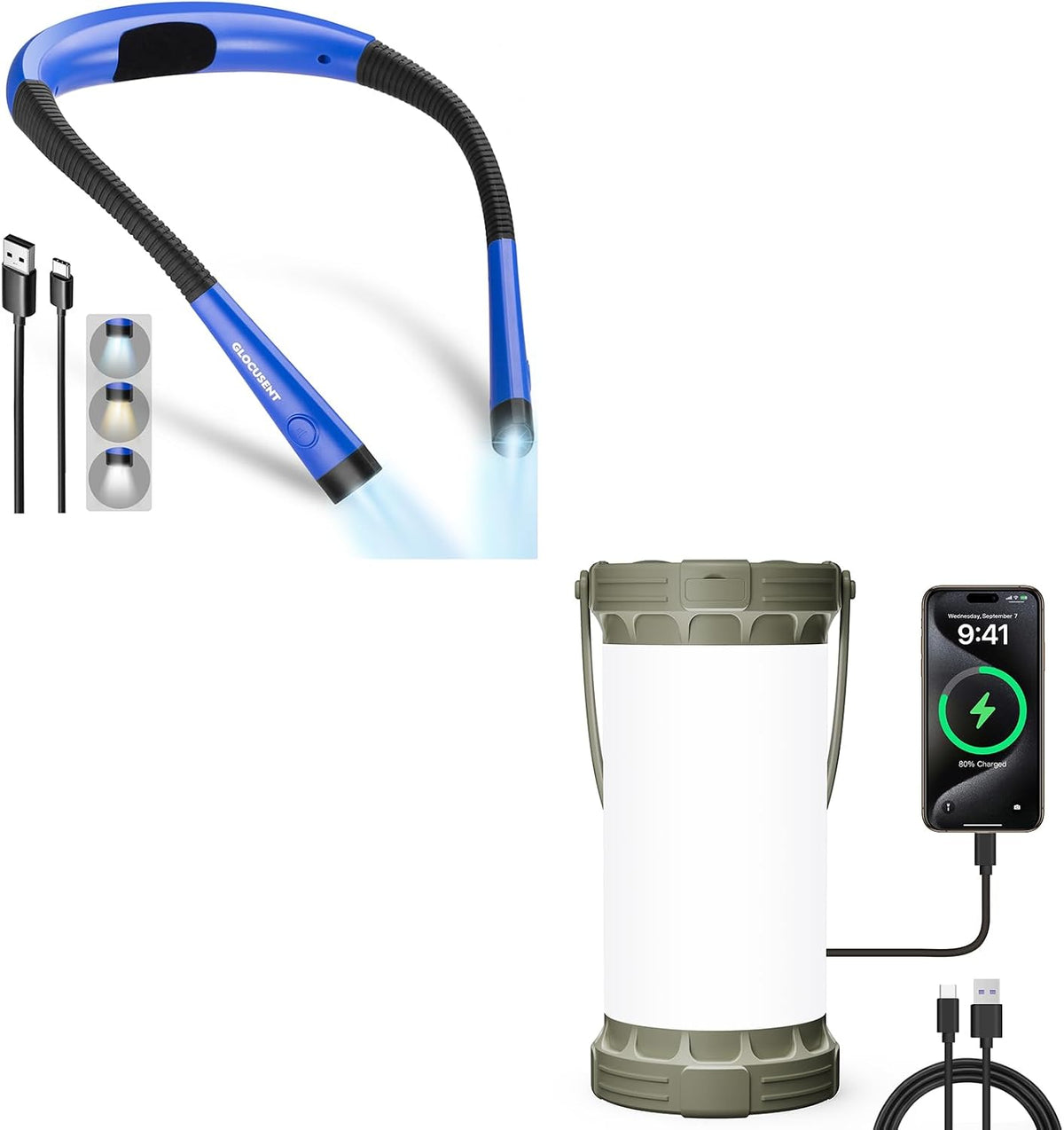 Glocusent Linterna LED ultra brillante para acampar, luz de lectura...