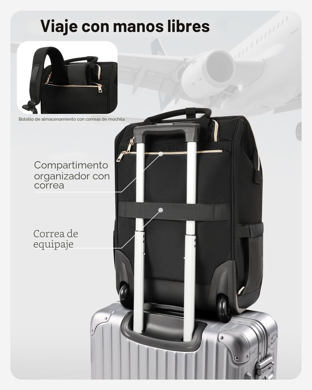 Arcoyard Mochila con ruedas para mujer, mochila de viaje de 16 pulg...