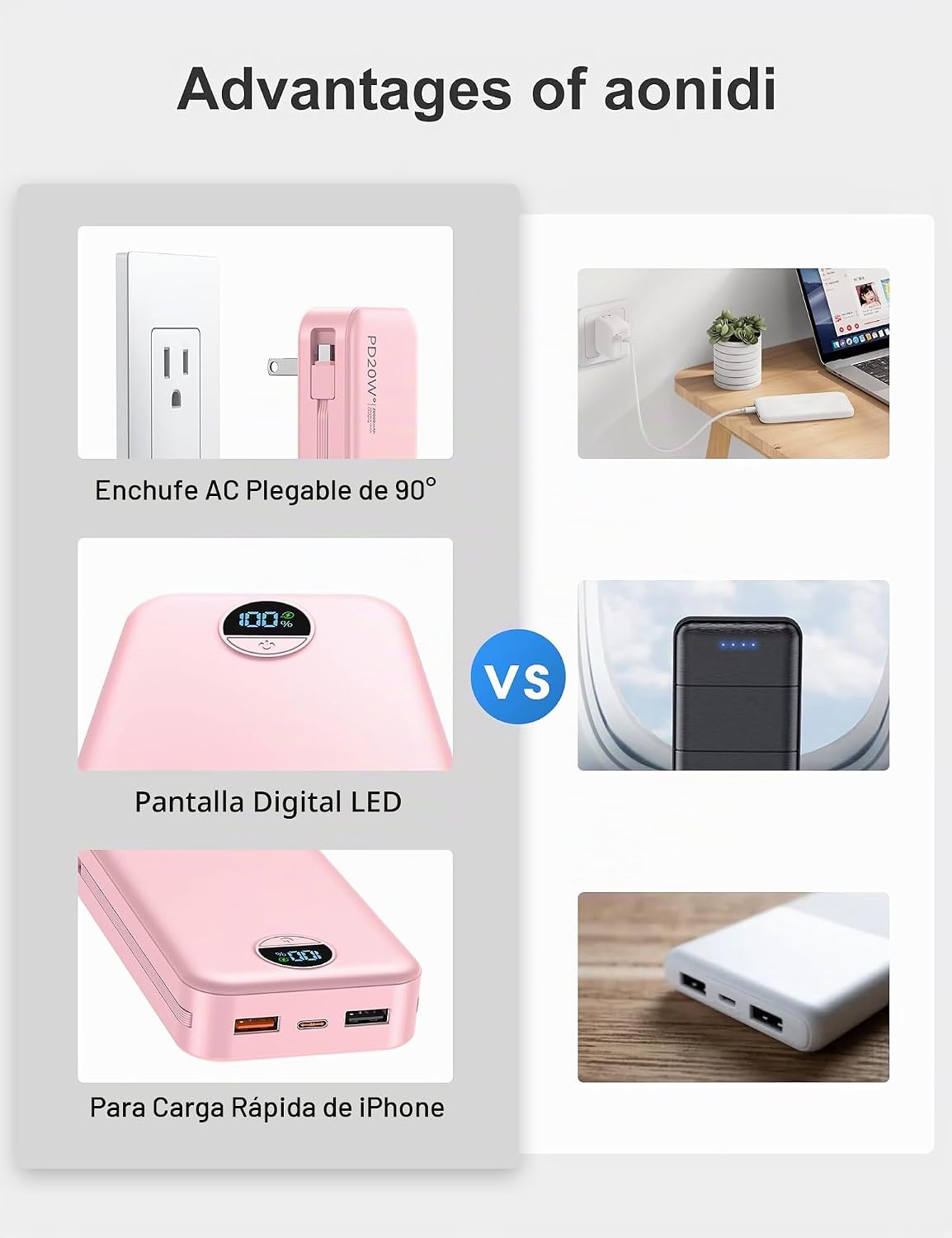Cargador portátil Power Bank 20000mAh con cables integrados y enchu...