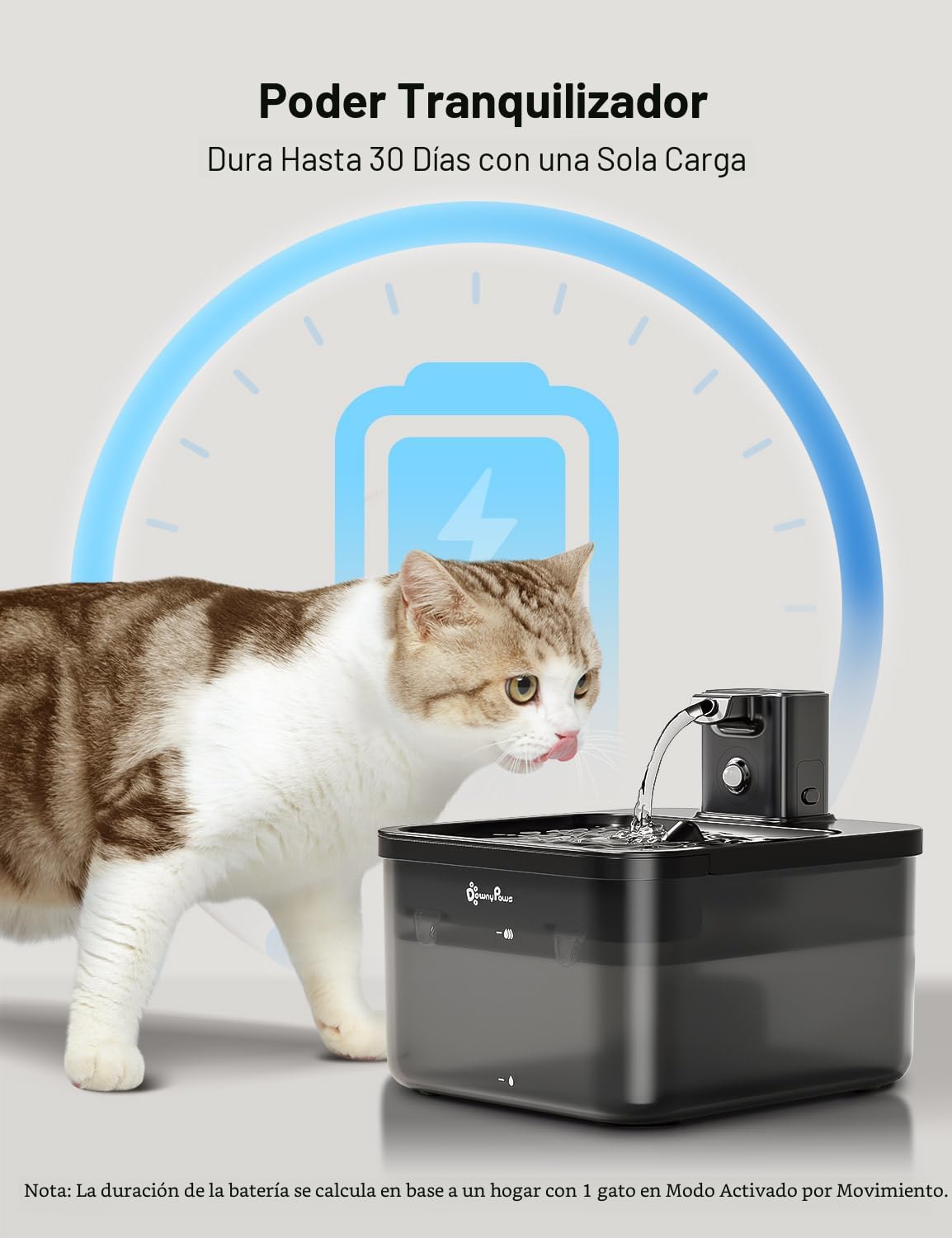 Fuente de agua para gatos DownyPaws Inalámbrica, 84oz\/2.5L Fursink...