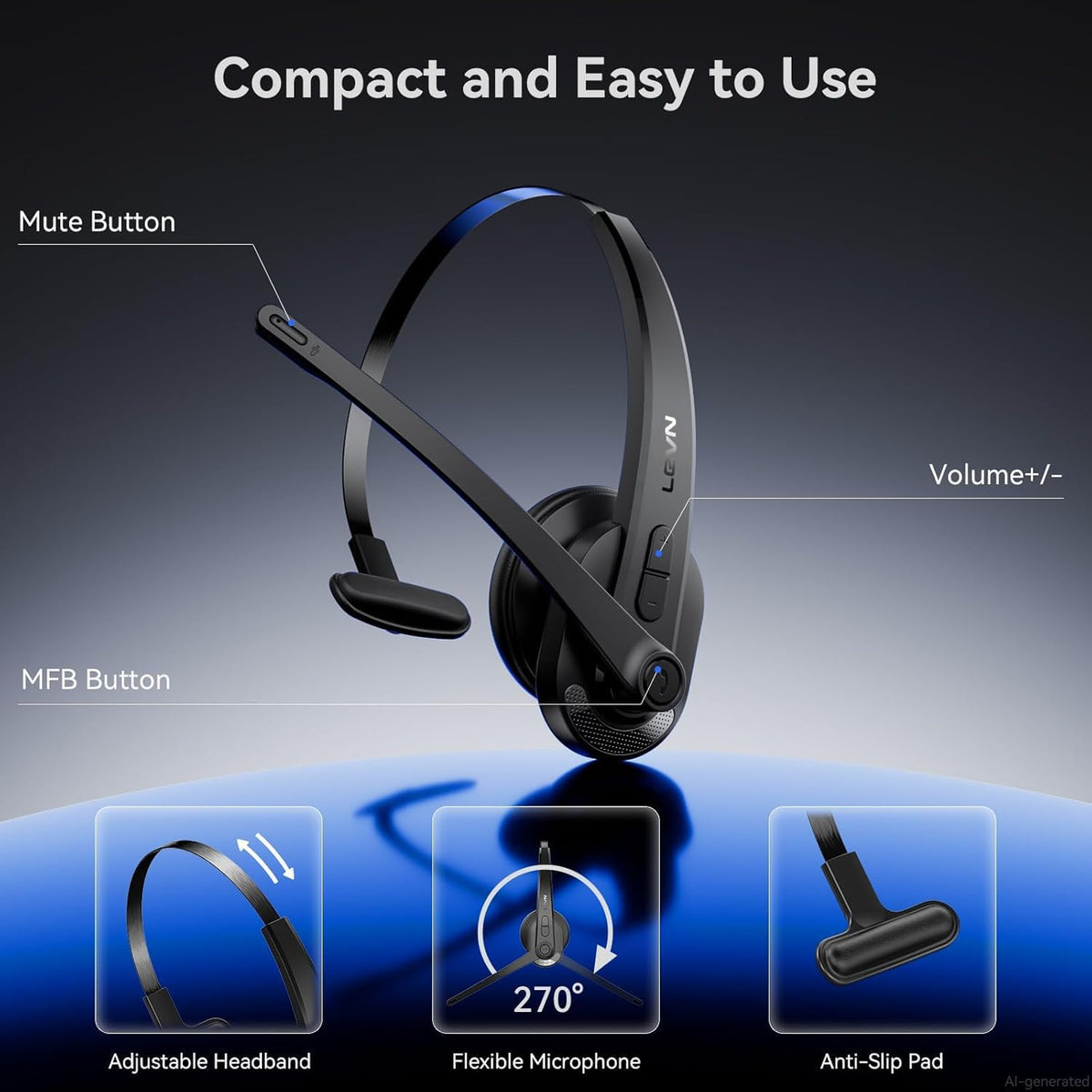 Auriculares inalámbricos con micrófono para el trabajo, auriculares...
