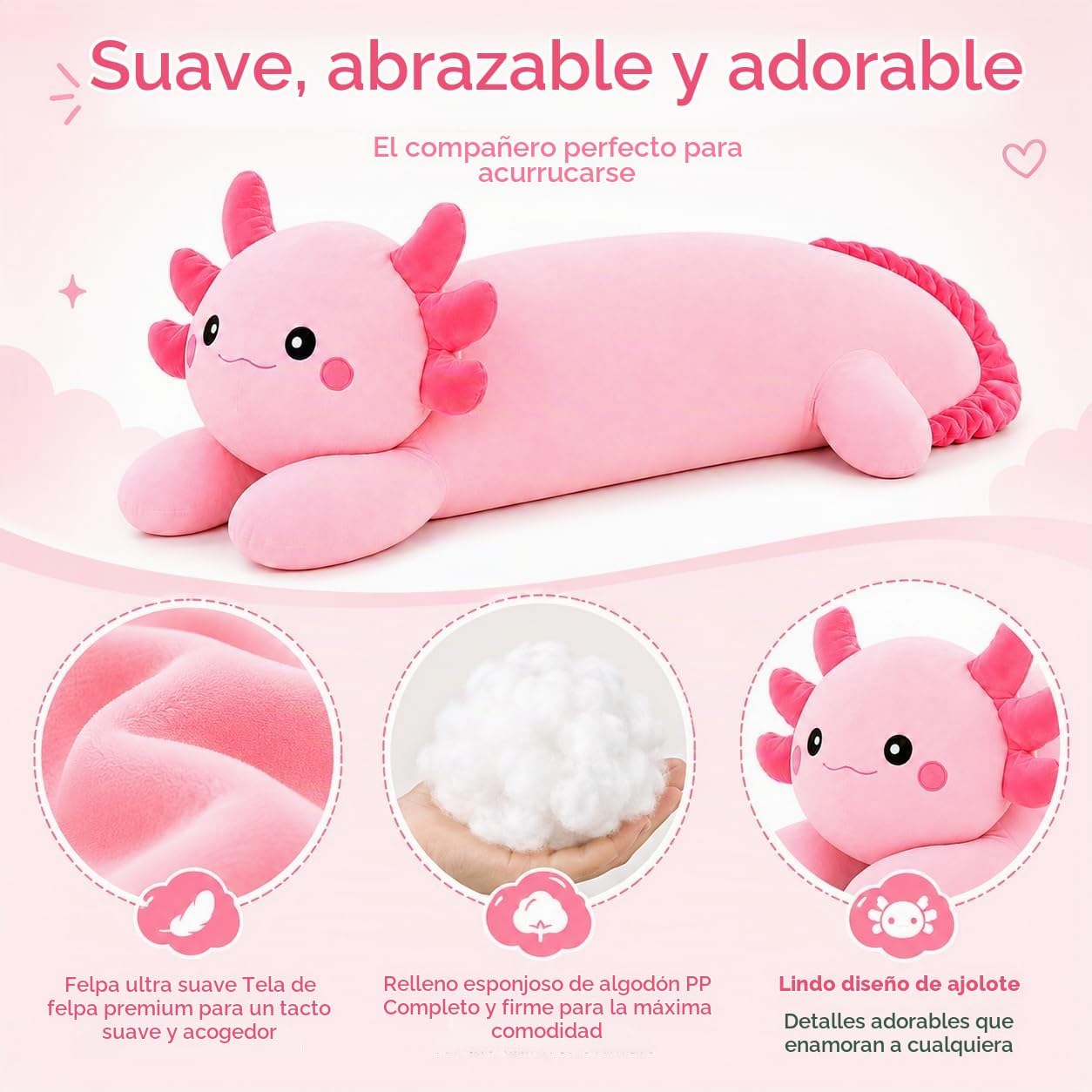 Peluche de ajolote grande de 32 pulgadas, suave juguete de peluche...