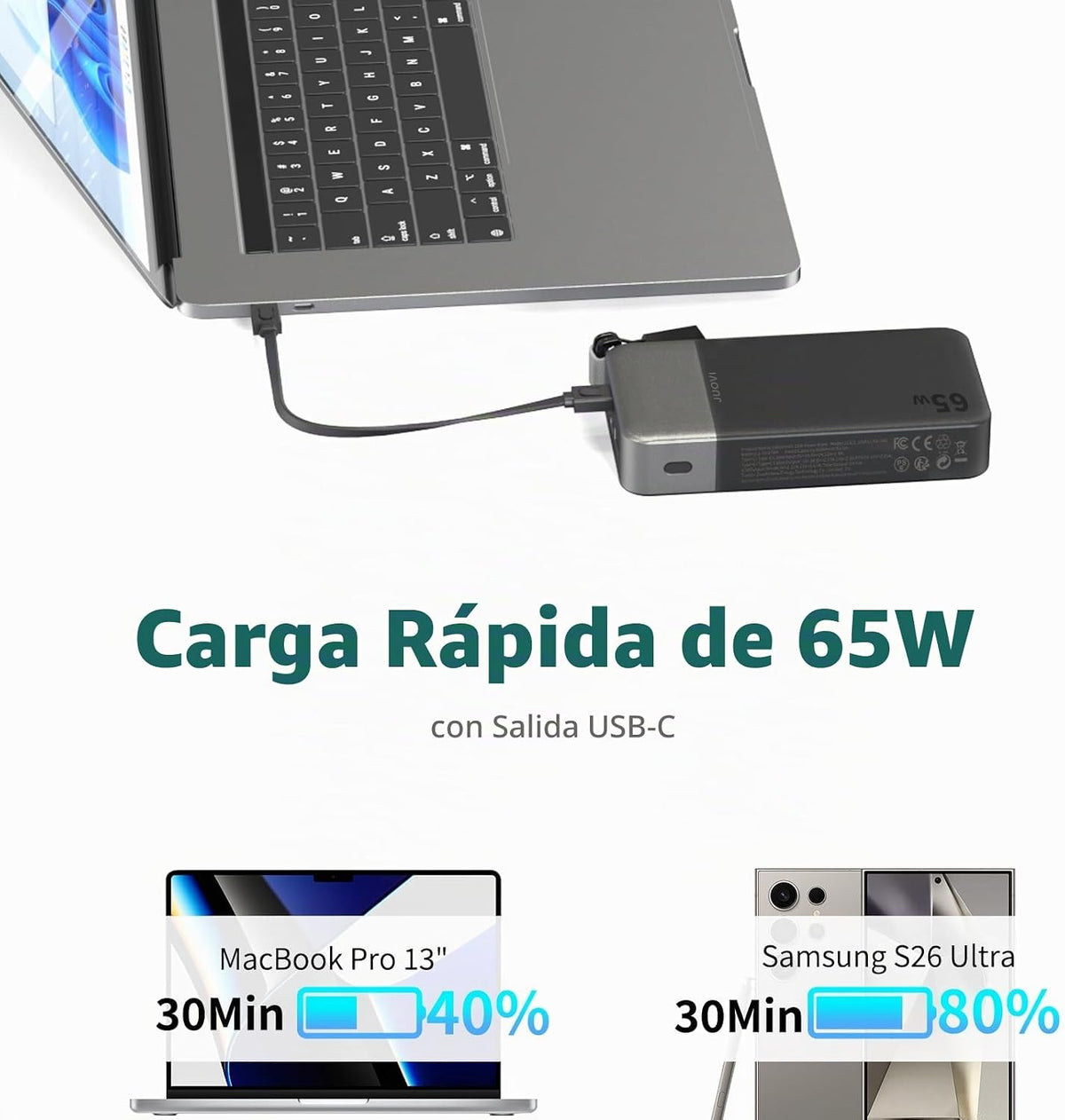JUOVI Cargador portátil de 65 w para el banco de energía del ordena...
