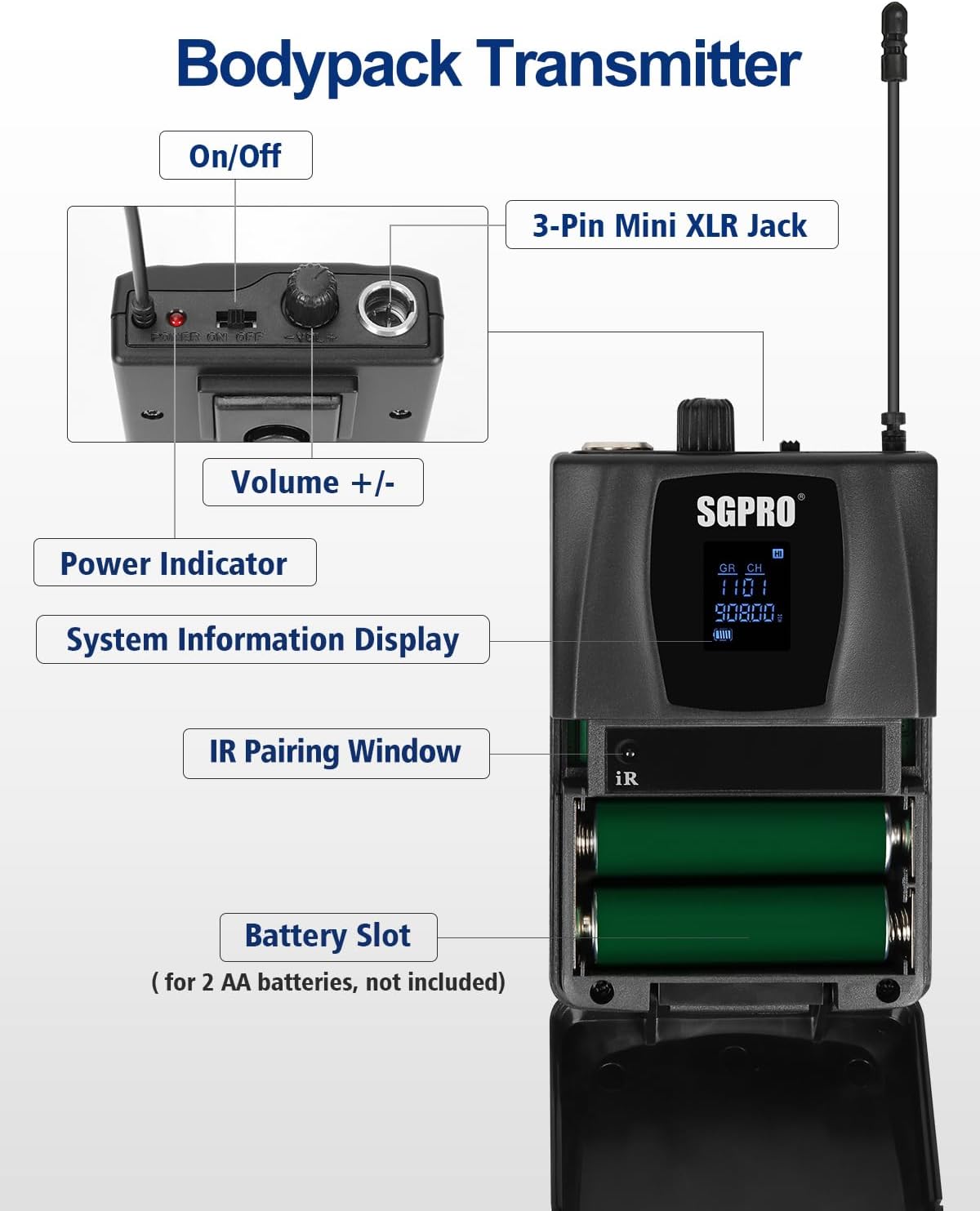 SGPRO D-332BB Sistema de micrófono inalámbrico dual con micrófonos...