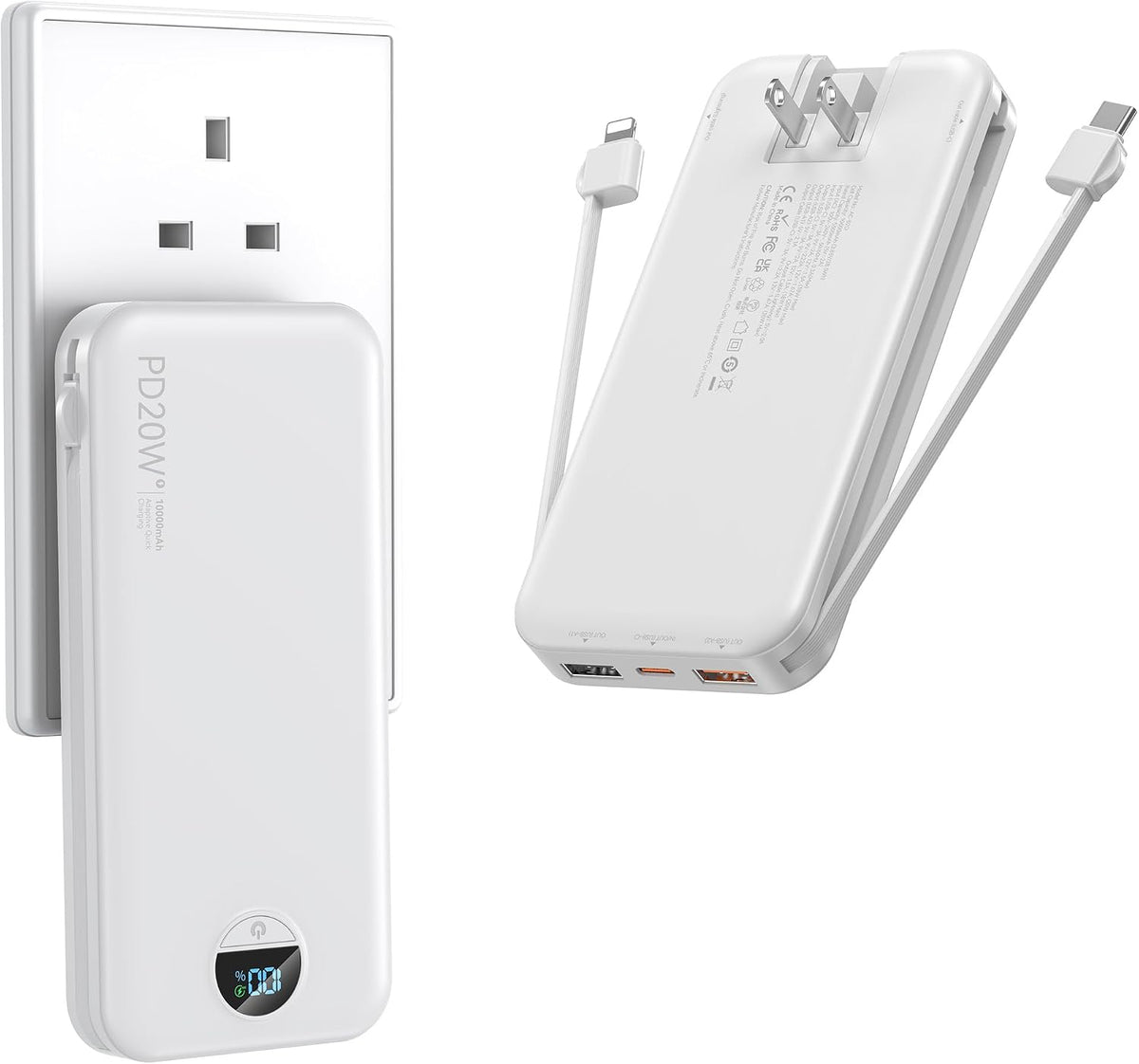 Ffnpua Cargador portátil Power Bank 10000mAh PD20W con cables incor...