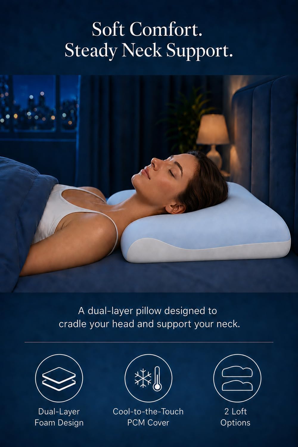 Almohada de espuma viscoelástica, funda de enfriamiento, soporte er...