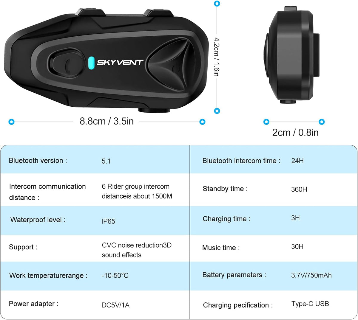 SKYVENT Q4 Auriculares de Sistema de Comunicación Bluetooth para Mo...