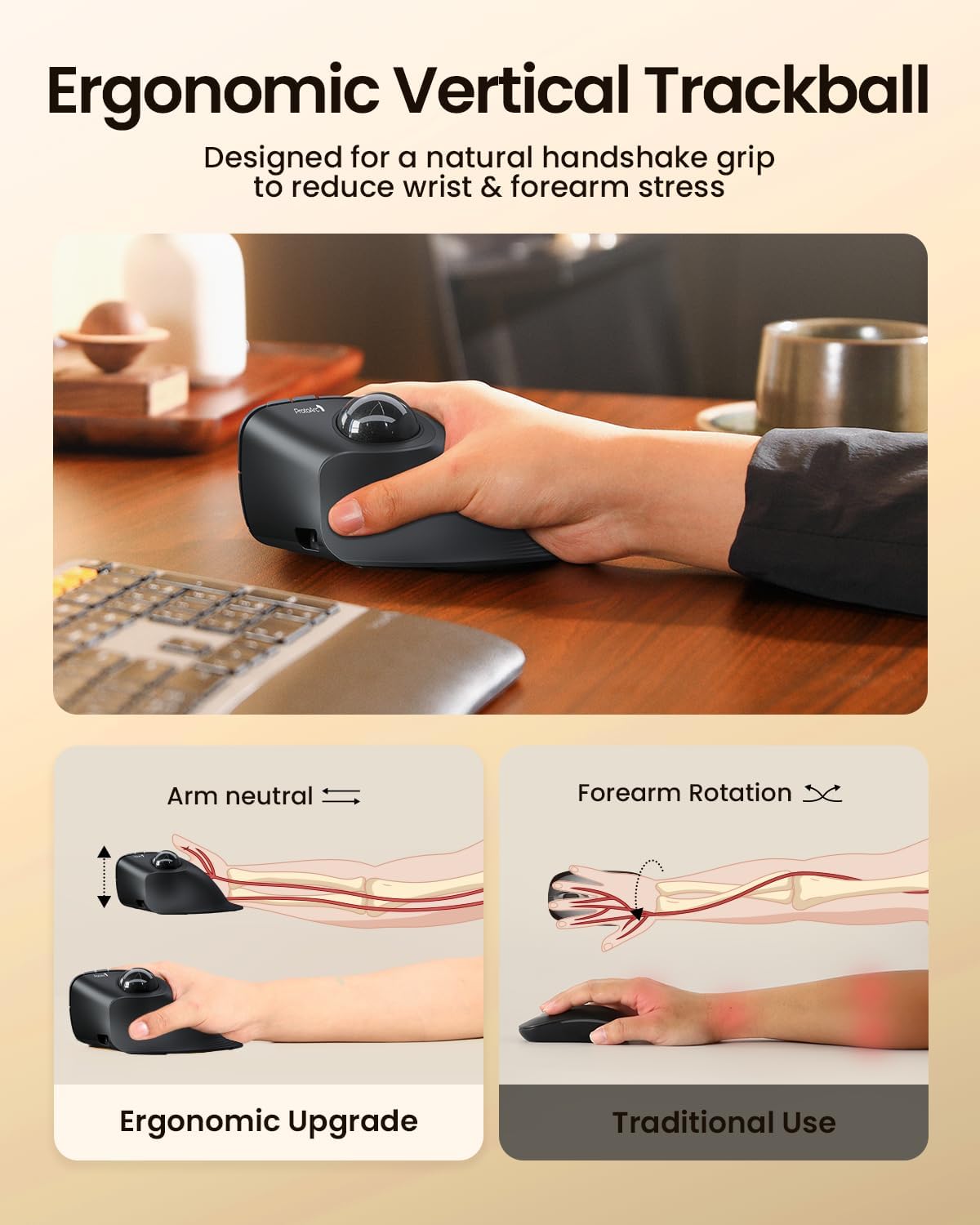 ProtoArc Teclado ergonómico inalámbrico retroiluminado de tamaño co...