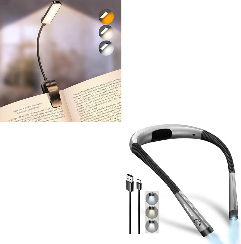 Glocusent Paquete de luz de cuello flexible y luz de lectura recarg...