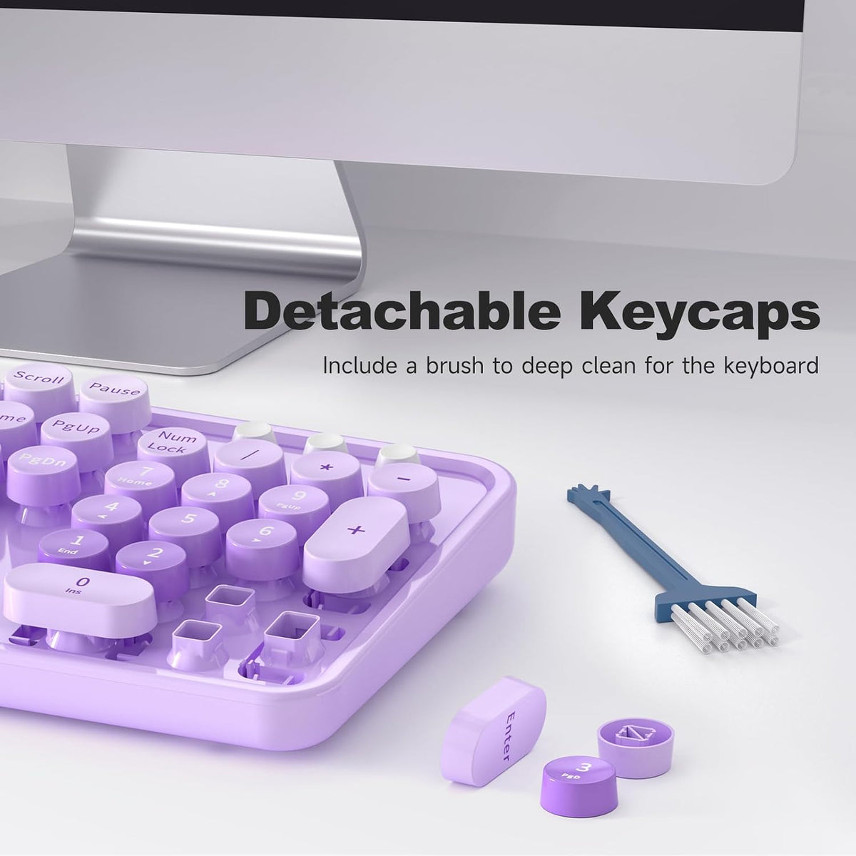 MOWUX Teclado de computadora con cable, teclado USB redondo retro P...