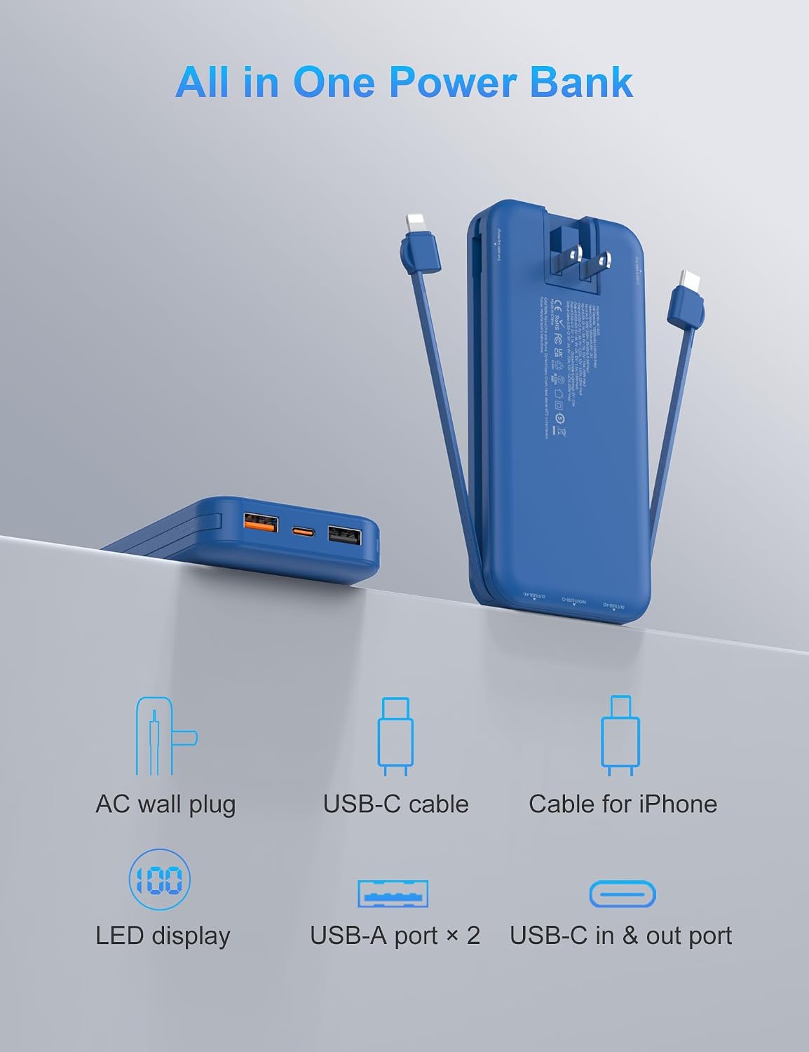 Ffnpua Cargador portátil con enchufe de pared, cargador de batería...