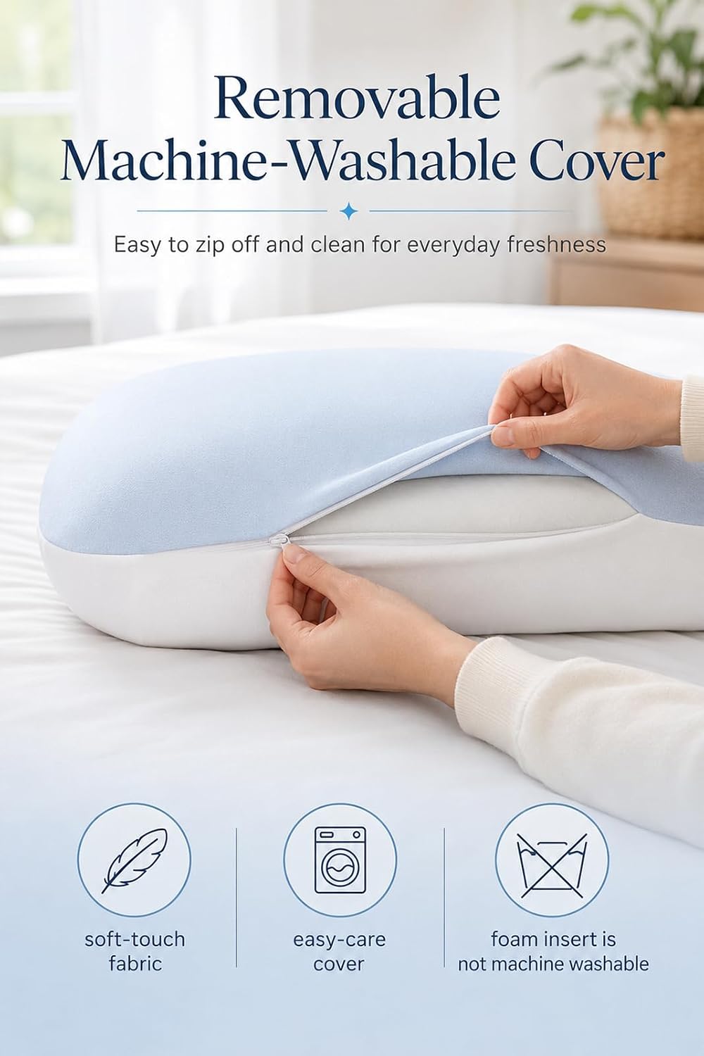 Almohada de espuma viscoelástica, funda de enfriamiento, soporte er...